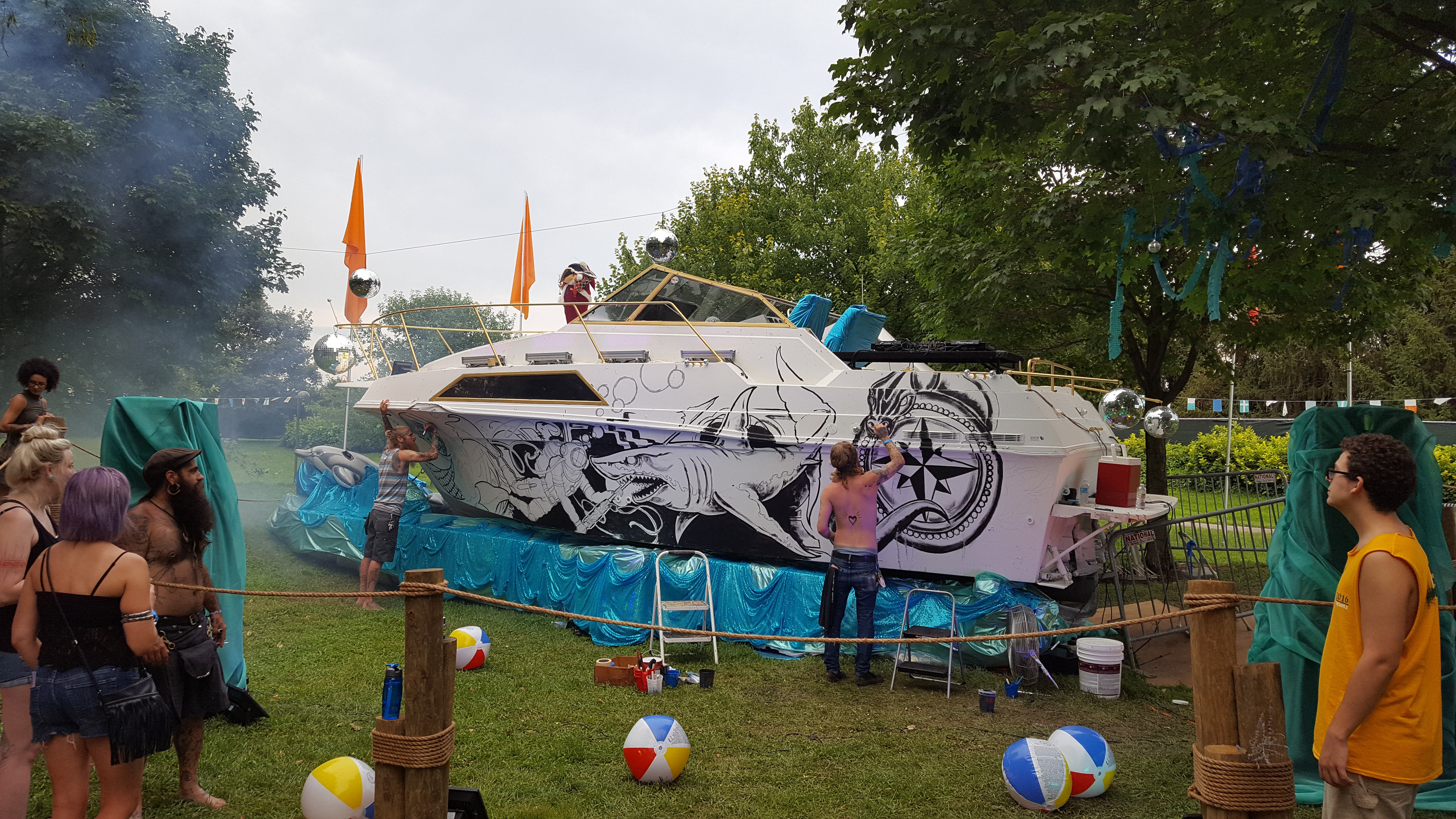 Artists continually add to the Art Boat in the Party Cove
