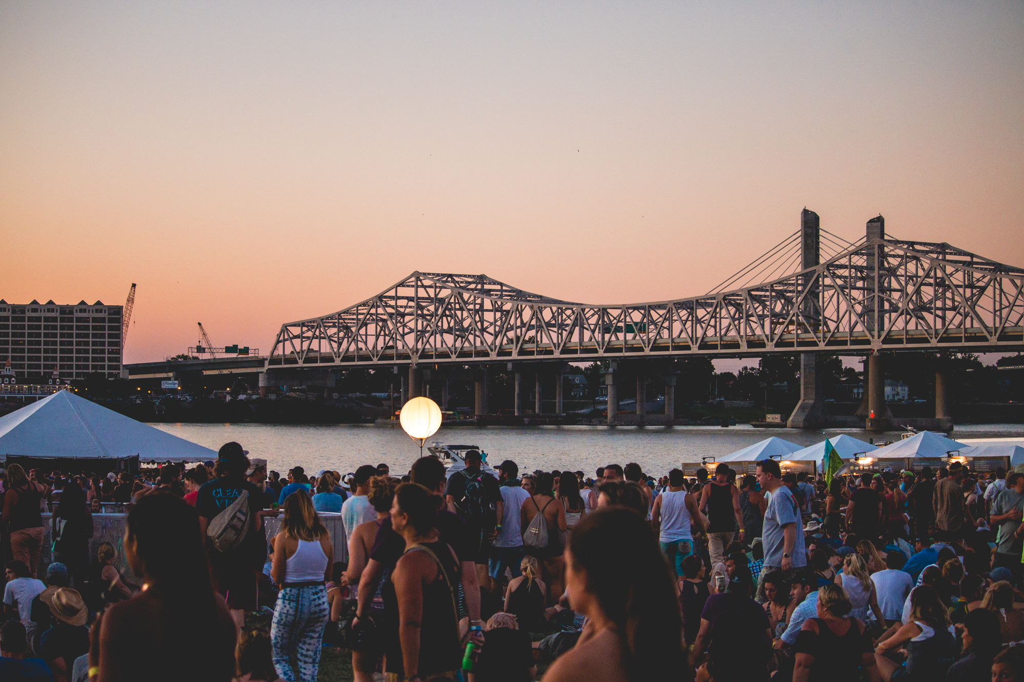 An iconic Louisville Waterfront sunset on Saturday night at Forecastle Festival